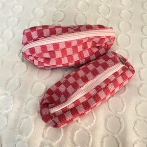 checkered makeup & costemic bag. or checkered pencil pouch in pink